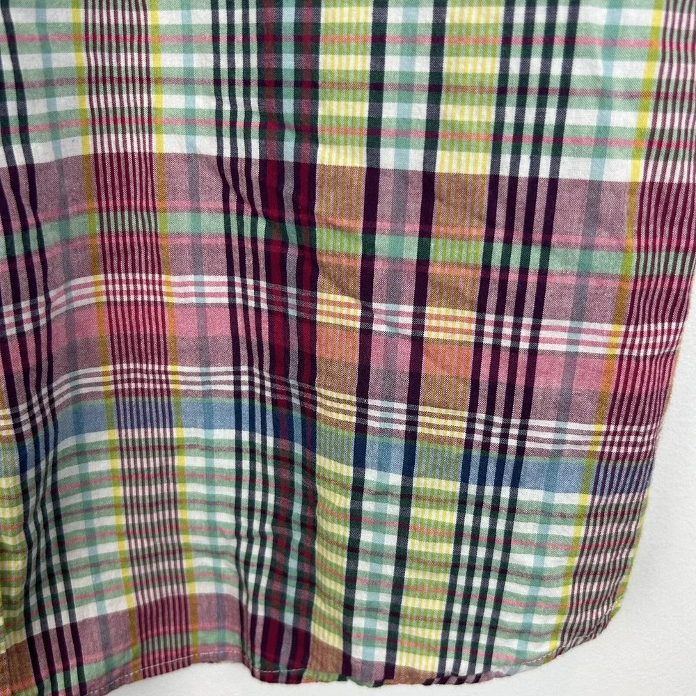 Ralph Lauren Shirt Boys L Madras Plaid Button Down Preppy Cotton Shirt Sleeve